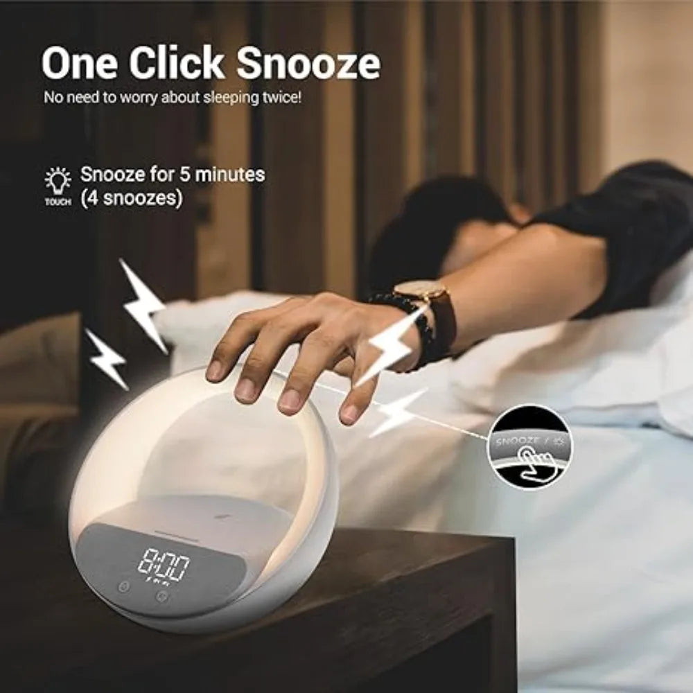 Colsur 15W Wireless Charger Bluetooth Speaker Alarm Clock, Sunrise Simulation Adjustable LED Night Light Alarm Clock Function