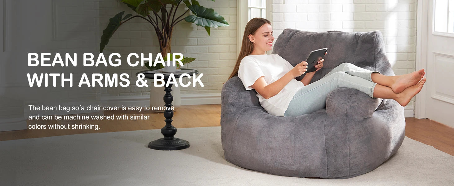 Bean Bag Sofa Chairs for Adults Comfy Bean Bag Sofa Fluffy Beanbag Chair Plush Chair Big Bubble Foam Sofa with Filler