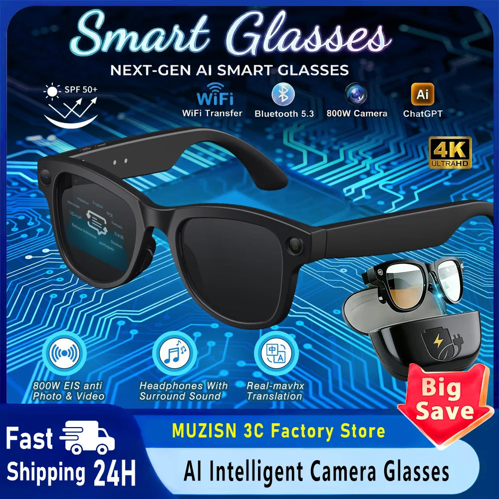 Smart Glasses HD Photo Video Open AI Record Translation Touch Photochromic Lenses Bluetooth Call Music Multifunction Glasses