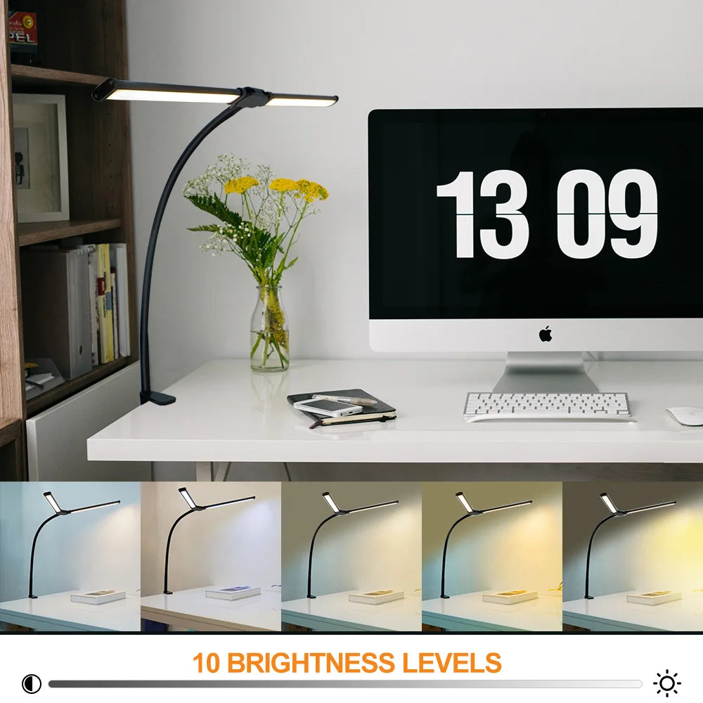 Desk Lamps Double Head LED Stepless Dimmable Led USB Table Lamp for Office Study Reading Lighting Fixture Computer Monitor Light