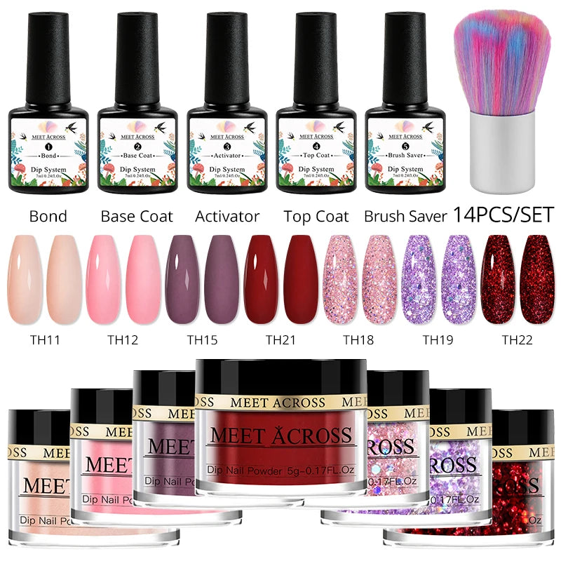 5g Dipping Nail Powder Set Red Nail Glitter Dipping System Kit For Manicure Nail Art Decorations Natural Dry Without Lamp Cure