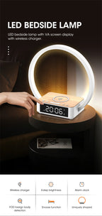 3 in 1 Wireless Charging Bedside Lamp Touch Table Lamp With Alarm Clock Wake-Up Light Nightstand Reading Night Light for Bedroom