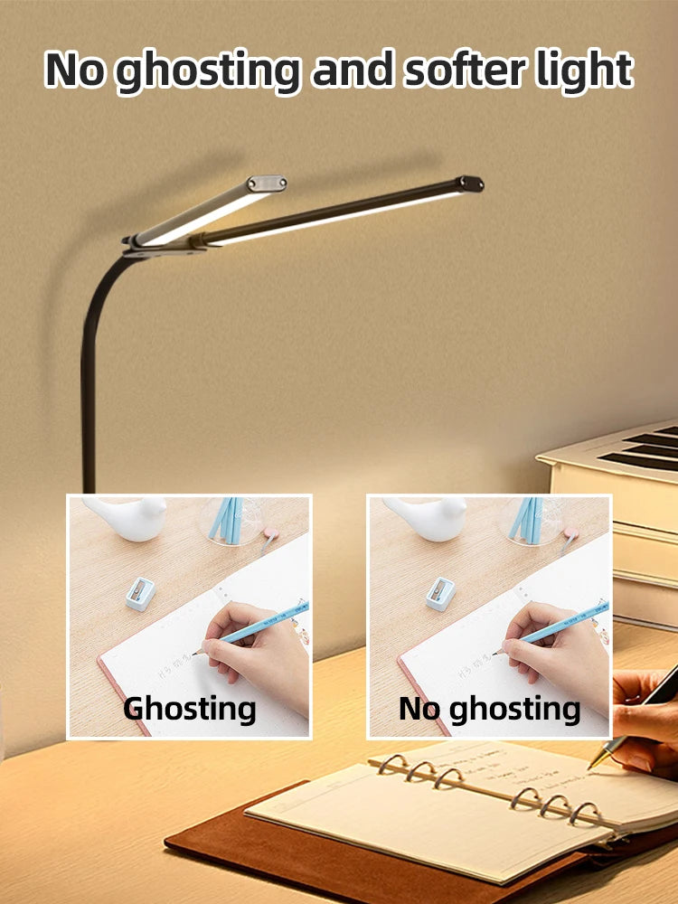 Desk Lamps Double Head LED Stepless Dimmable Led USB Table Lamp for Office Study Reading Lighting Fixture Computer Monitor Light