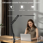 Desk Lamps Double Head LED Stepless Dimmable Led USB Table Lamp for Office Study Reading Lighting Fixture Computer Monitor Light