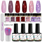 5g Dipping Nail Powder Set Red Nail Glitter Dipping System Kit For Manicure Nail Art Decorations Natural Dry Without Lamp Cure