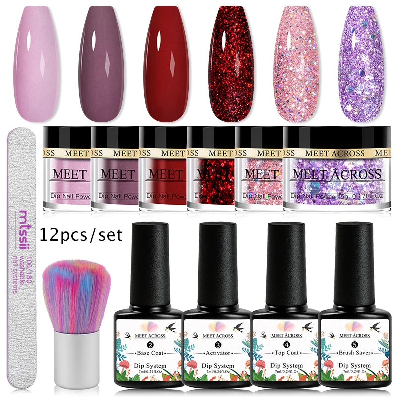5g Dipping Nail Powder Set Red Nail Glitter Dipping System Kit For Manicure Nail Art Decorations Natural Dry Without Lamp Cure