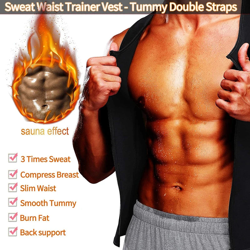 Qtree Neoprene Body Shaper Vest for Men Slimming Gym Fitness Sweat Waist Trainer Corset Workout Zipper Sauna Weight Loss Tops