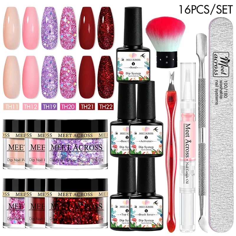 5g Dipping Nail Powder Set Red Nail Glitter Dipping System Kit For Manicure Nail Art Decorations Natural Dry Without Lamp Cure