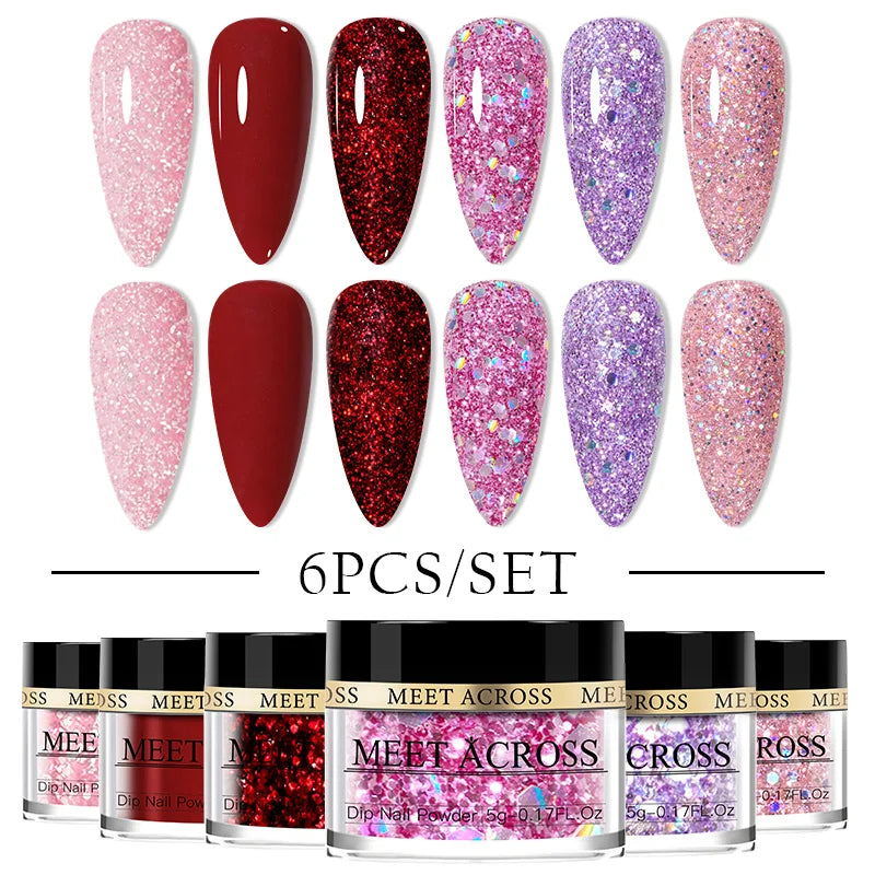 5g Dipping Nail Powder Set Red Nail Glitter Dipping System Kit For Manicure Nail Art Decorations Natural Dry Without Lamp Cure