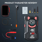 5-in-1 Multifunctional Air Pump Jump Starter with Air Compressor 3000A Peak/150PSI Battery Jump Starter Digital Tire Inflator