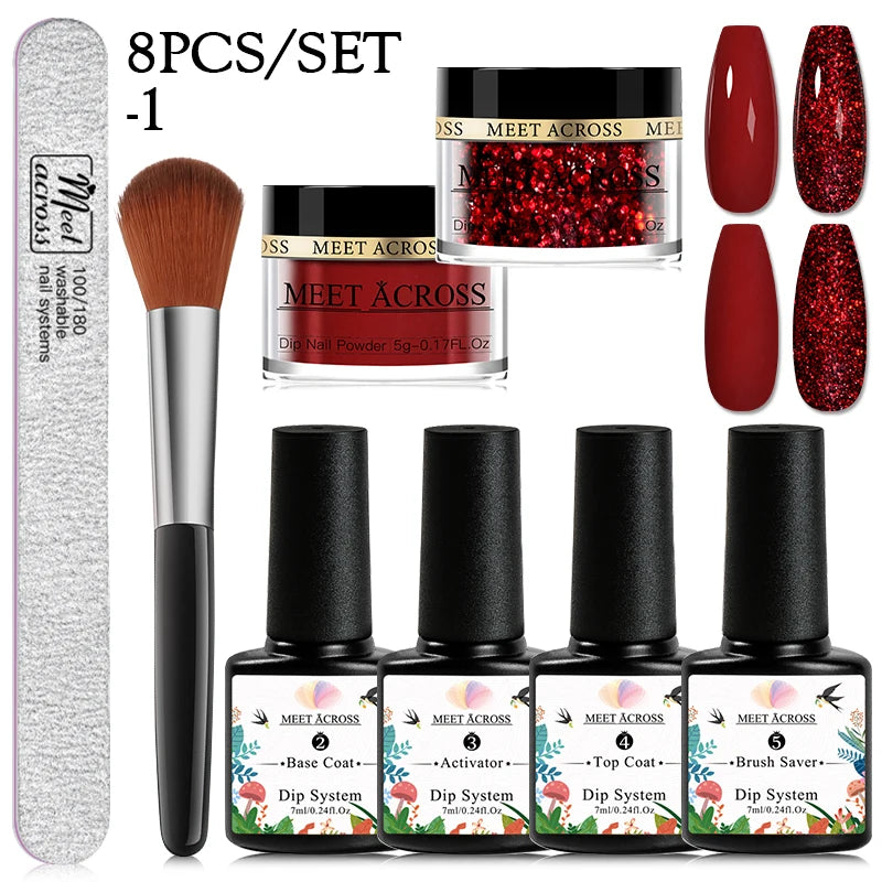 5g Dipping Nail Powder Set Red Nail Glitter Dipping System Kit For Manicure Nail Art Decorations Natural Dry Without Lamp Cure
