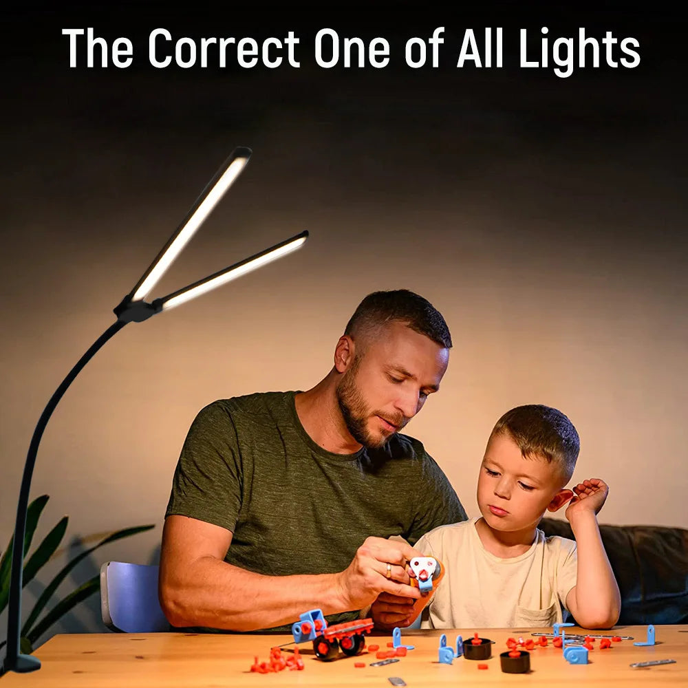 Desk Lamps Double Head LED Stepless Dimmable Led USB Table Lamp for Office Study Reading Lighting Fixture Computer Monitor Light