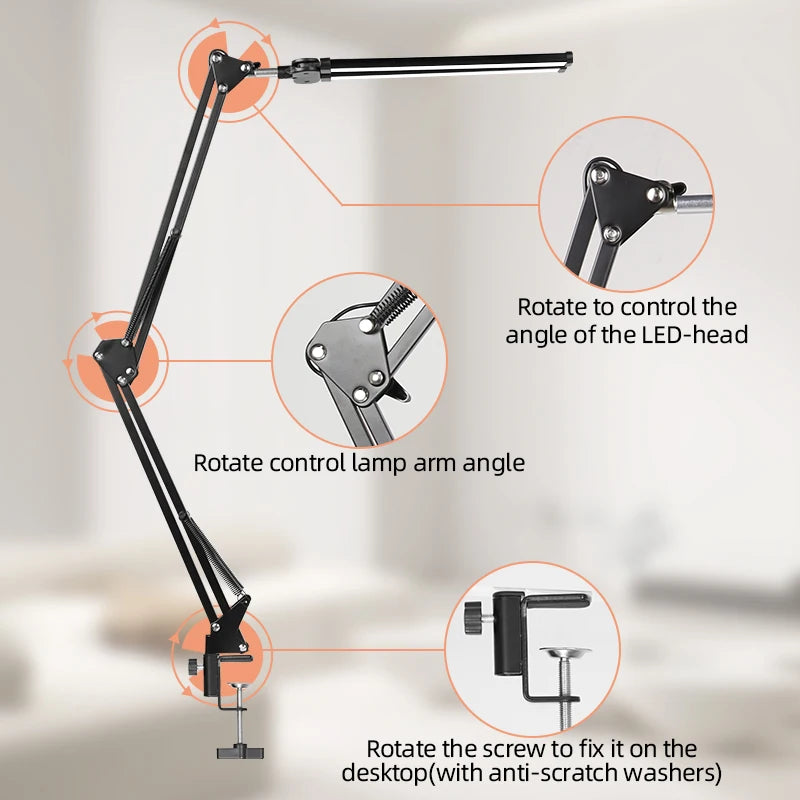 Desk Lamps Double Head LED Stepless Dimmable Led USB Table Lamp for Office Study Reading Lighting Fixture Computer Monitor Light