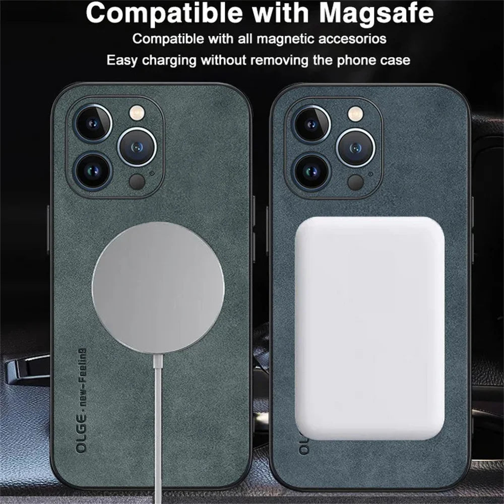 For Magsafe Luxury Leather Shockproof Phone Cases For iPhone 16 15 14 13 12 11 Pro Max 16 Plus Magnetic Wireless Charging Cover