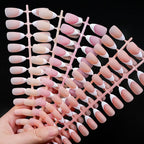 150Pcs Medium Almond French False Nails Matte Nude/Pink Soft Gel White French Press On Nails 0.75-2.6cm ABS Artificial Nail Tips
