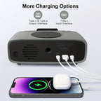 6-in-1 Alarm Clock With Wireless Charging, USB Charging Port, Night Light Wireless Speaker, 3-level Brightness Digital Clock Temperature, 12/24 Hours, Bedroom Snooze Alarm Clock