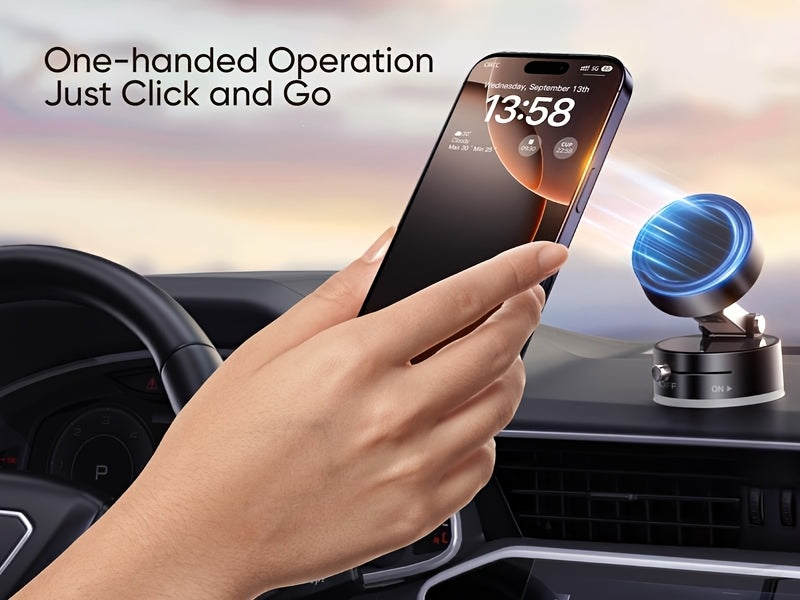 1pc Metal Vacuum Magnetic Suction Phone Holder, Strong Suction Cup Mount for Home, Car, Kitchen, Bathroom - Stable and Firm Grip, Home Gadget Organizer | Modern Phone Holder | Quality Suction Attachment, Phone Suction Grip