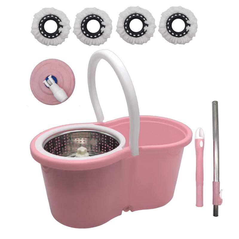 Mop and Bucket Set, 360° Spin Mop and Bucket with Wringer Set and 4 Microfiber Mop Refills, Stainless Steel, Extended Handle Spinning Mop Bucket System for Floor Cleaning