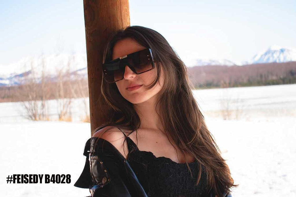FEISEDY Square Oversized Flat Top Sunglasses with Side Lens Integrated for Women Men B4028