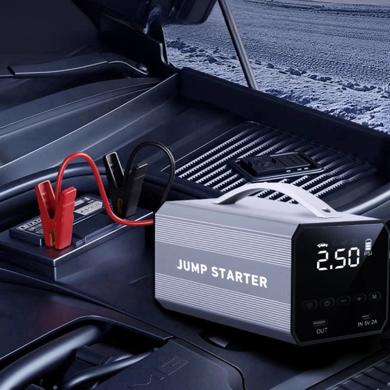 12V 16000mAh Portable Car Jump Starter Inflatable Pump Starter Booster Starting Device for Motorcycles, Bicycles,power Bank