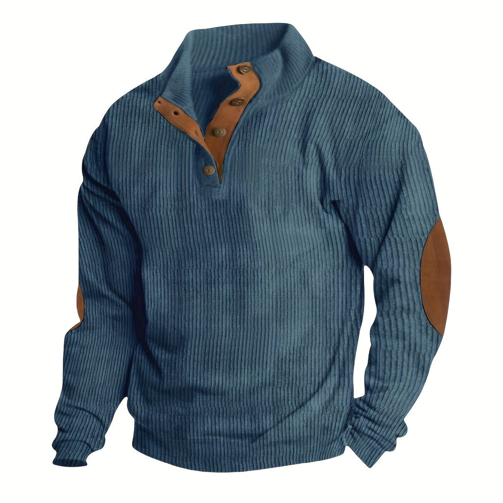 Men'S Casual Jacket for Autumn And Winter, Featuring a Loose Fit, Corduroy Fabric, Stand-Up Collar, Long Sleeves, And Button- Design.