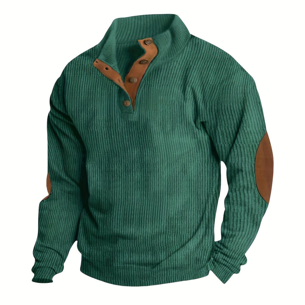 Men'S Casual Jacket for Autumn And Winter, Featuring a Loose Fit, Corduroy Fabric, Stand-Up Collar, Long Sleeves, And Button- Design.