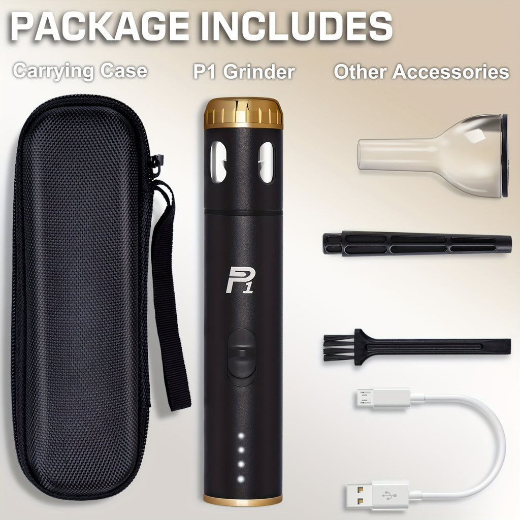 USB Rechargeable Electric Tobacco Herb Grinder 1pc with Quick Grinding, Cone Loader, Portable Storage Bag Included - Smoking Accessories