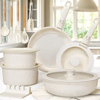 21-Piece Non-Stick Ceramic Cookware Set with Sensor Handles in Milky White