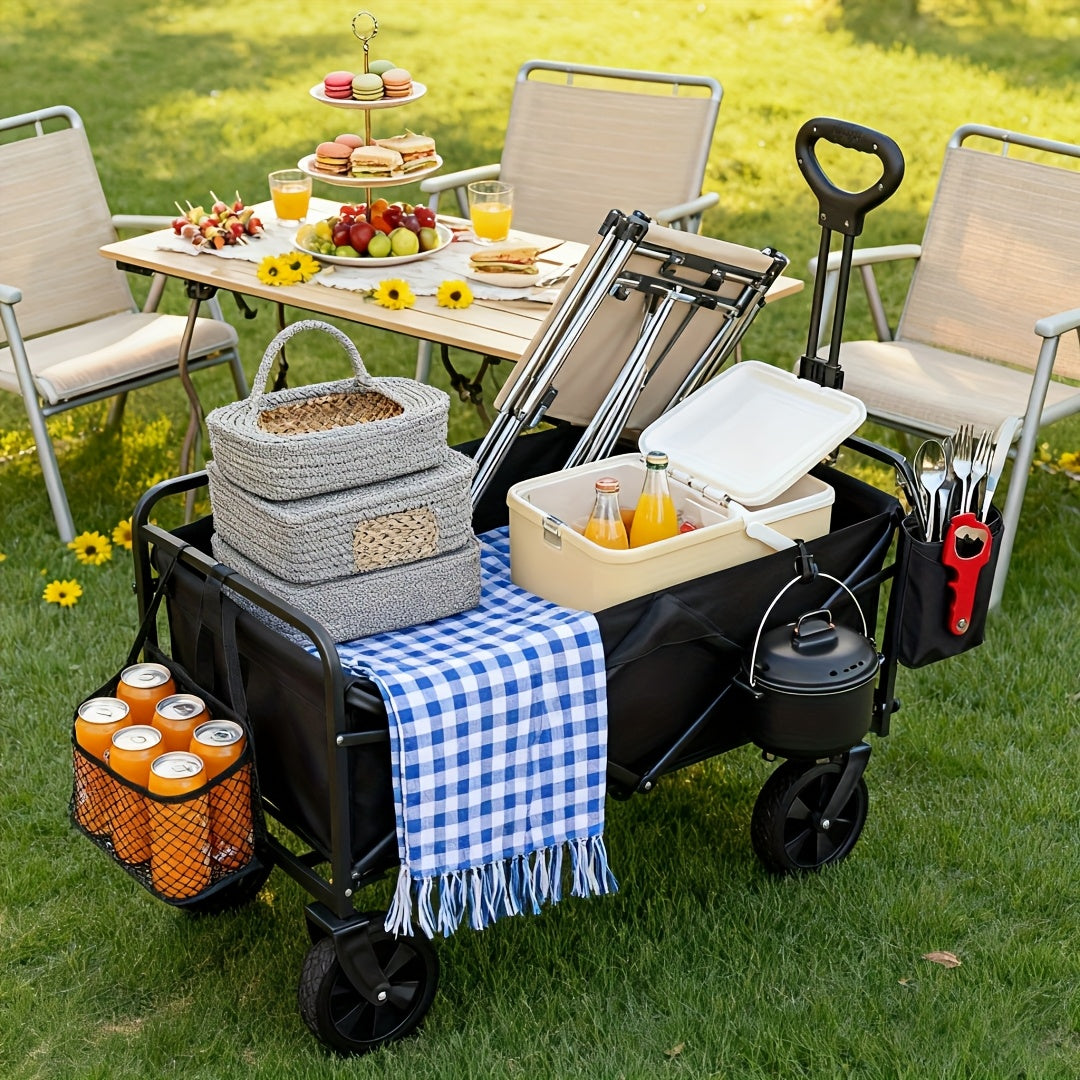220LBS/ 450LBS/ 680LBS All Terrain Heavy Duty Folding Cart, Large Capacity Camper Suitable for Yard Shopping/ Sports/ Outdoor/ Gardening Equipment Handling, Black Multifunctional Utility Cart, Gardening Transport, Shopping Ca
